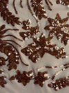 Erin BRONZE Flowers and Leaves Sequins on Mesh Lace Fabric by the Yard - 10063