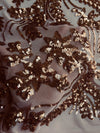 Erin BRONZE Flowers and Leaves Sequins on Mesh Lace Fabric by the Yard - 10063