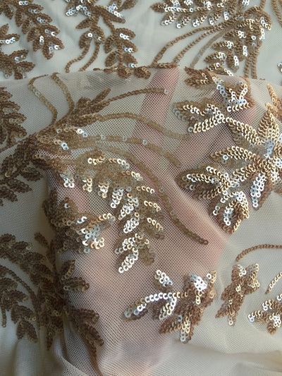 Erin CHAMPAGNE Flowers and Leaves Sequins on Mesh Lace Fabric by the Yard - 10063