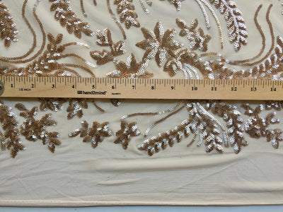 Erin CHAMPAGNE Flowers and Leaves Sequins on Mesh Lace Fabric by the Yard - 10063