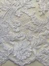 Diana WHITE Polyester Corded Floral Embroidery on Mesh Lace Fabric by the Yard - 10064