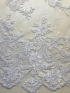 Diana WHITE Polyester Corded Floral Embroidery on Mesh Lace Fabric by the Yard - 10064