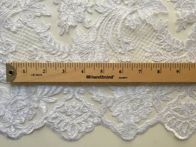 Diana WHITE Polyester Corded Floral Embroidery on Mesh Lace Fabric by the Yard - 10064