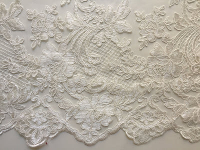 Diana IVORY Polyester Corded Floral Embroidery on Mesh Lace Fabric by the Yard - 10064