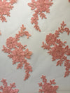 Diana CORAL Polyester Corded Floral Embroidery on Mesh Lace Fabric by the Yard - 10064