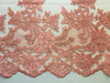 Diana CORAL Polyester Corded Floral Embroidery on Mesh Lace Fabric by the Yard - 10064