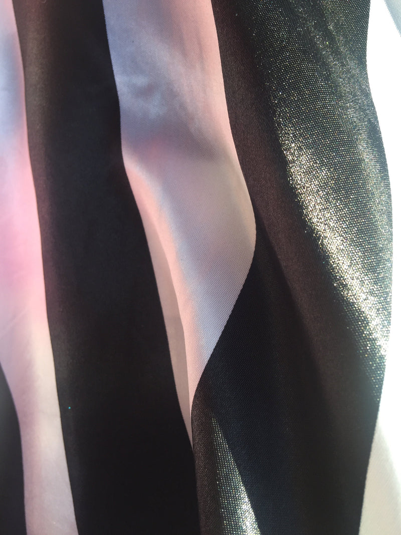 Laura BLACK & WHITE 2" Stripes Pattern Polyester Light Weight Satin Fabric by the Yard - 10080