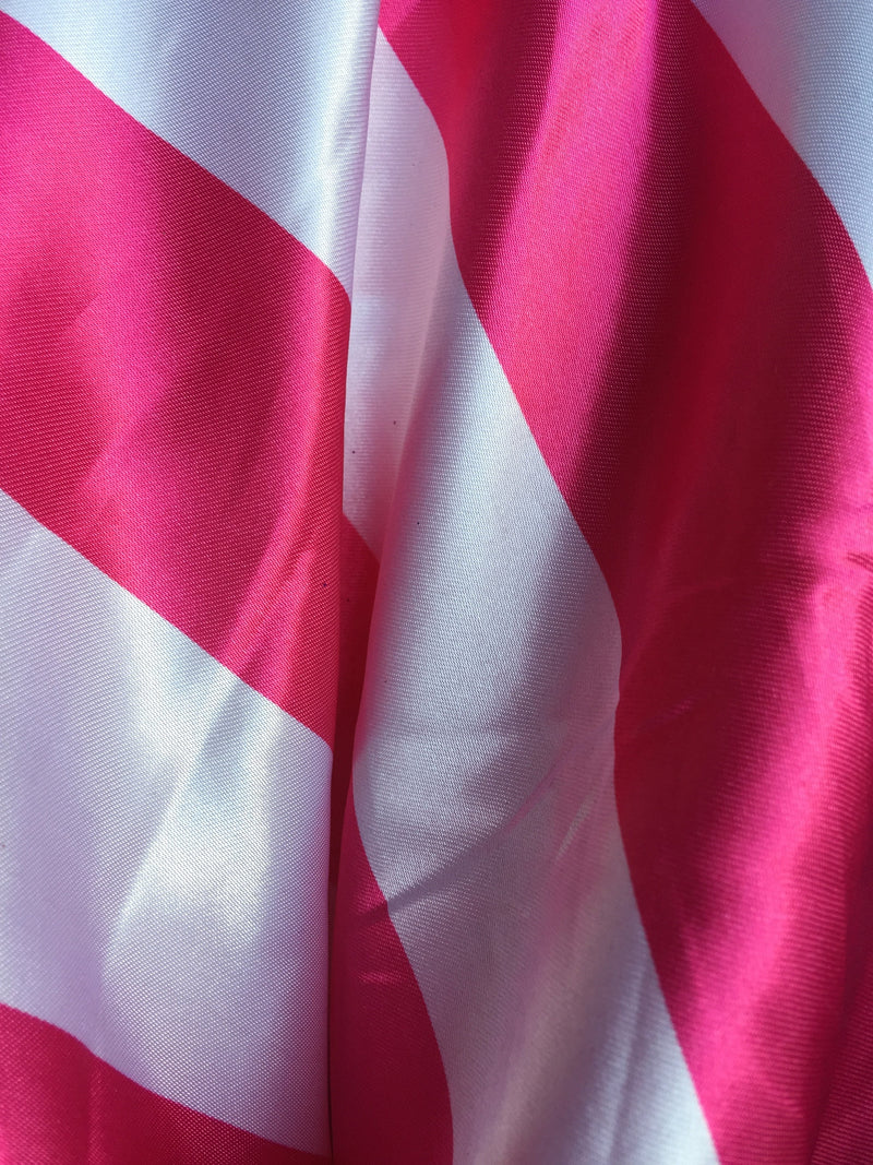 Laura FUCHSIA & WHITE 2" Stripes Pattern Polyester Light Weight Satin Fabric by the Yard - 10080