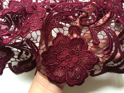 Maggie BURGUNDY Guipure Venice Heavy Lace Fabric by the Yard - 10019