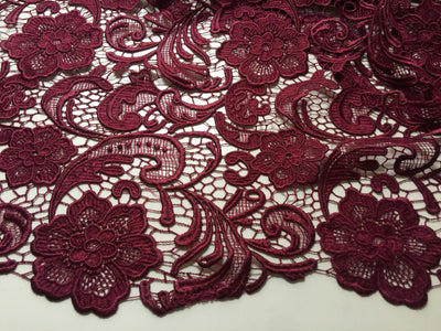 Maggie BURGUNDY Guipure Venice Heavy Lace Fabric by the Yard - 10019