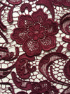Maggie BURGUNDY Guipure Venice Heavy Lace Fabric by the Yard - 10019