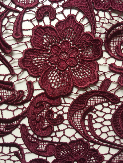 Maggie BURGUNDY Guipure Venice Heavy Lace Fabric by the Yard - 10019