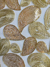 Arielle GOLD Leaf Paisley Foil and Sequins on Mesh Lace Fabric by the Yard - 10068