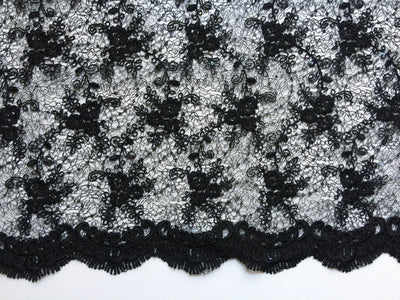 Megan BLACK Polyester Corded Floral Embroidery with Sequins on Web Mesh Lace Fabric by the Yard - 10109