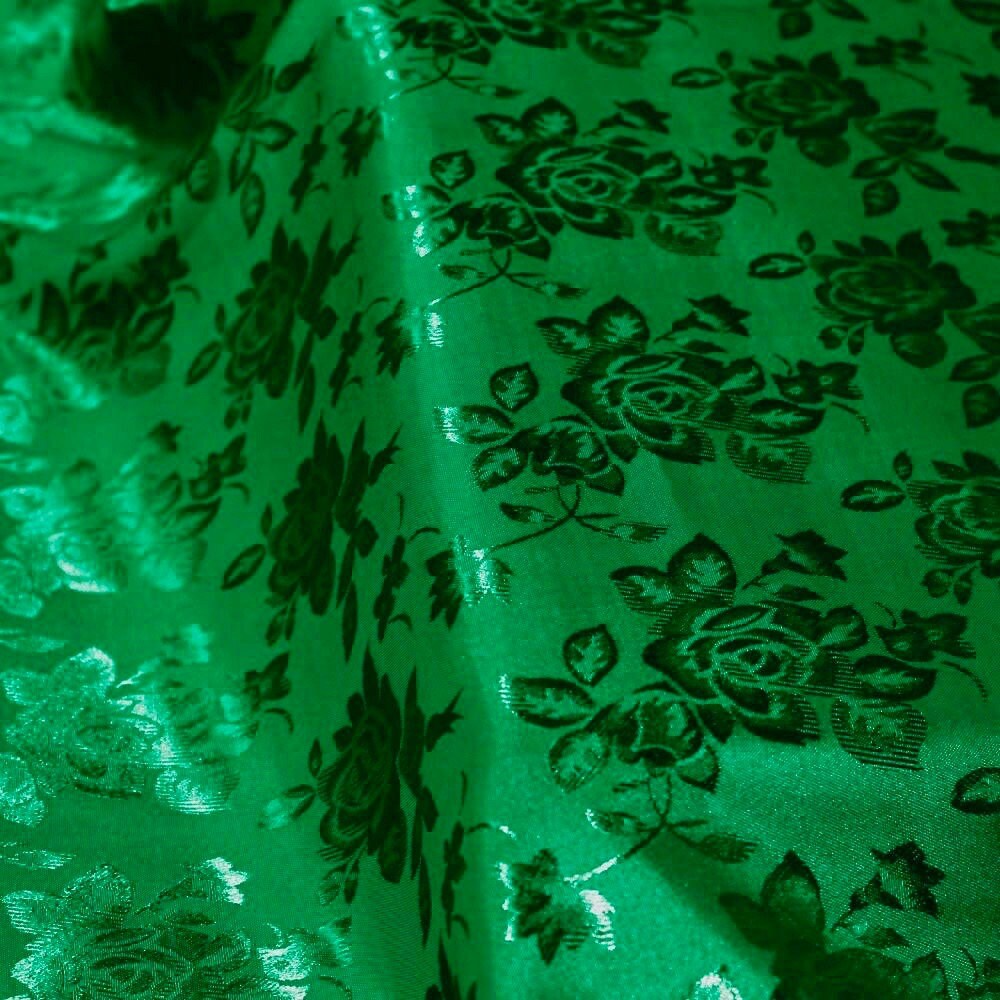 Kayla EMERALD GREEN Polyester Floral Jacquard Brocade Satin Fabric by the Yard - 10004