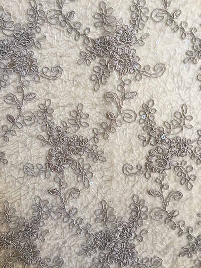 Megan GREY Polyester Corded Floral Embroidery with Sequins on Web Mesh Lace Fabric by the Yard - 10109