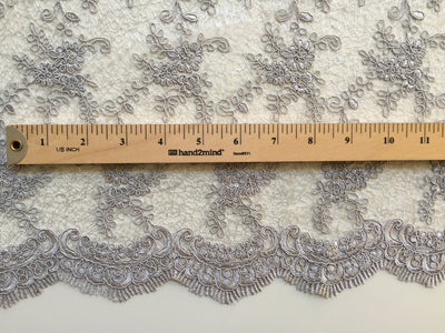 Megan GREY Polyester Corded Floral Embroidery with Sequins on Web Mesh Lace Fabric by the Yard - 10109