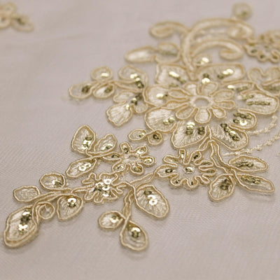 Brianna CREAM Polyester Floral Embroidery with Sequins on Mesh Lace Fabric by the Yard - 10020