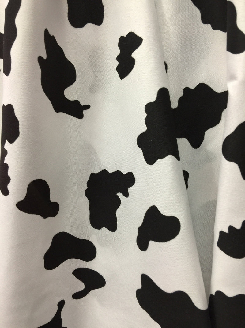 Kendra BLACK & WHITE Cow Print Light Weight Polyester Cotton Fabric by the Yard for Wall, Nursery, Farmhouse, Home, Vintage Decor - 10092