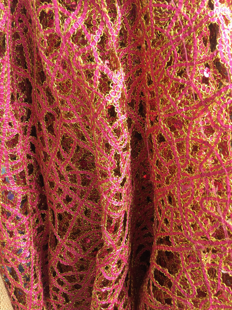 Harmony PINK GOLD Foil and Sequins Open Weave Lace Fabric by the Yard - 10023