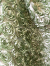 Paige SAGE 3D Floral Polyester Satin Rosette Fabric by the Yard - 10028