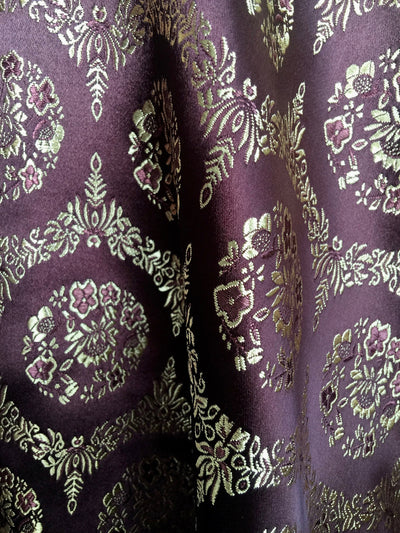 Nadia BROWN Floral Brocade Chinese Satin Fabric by the Yard - 10094