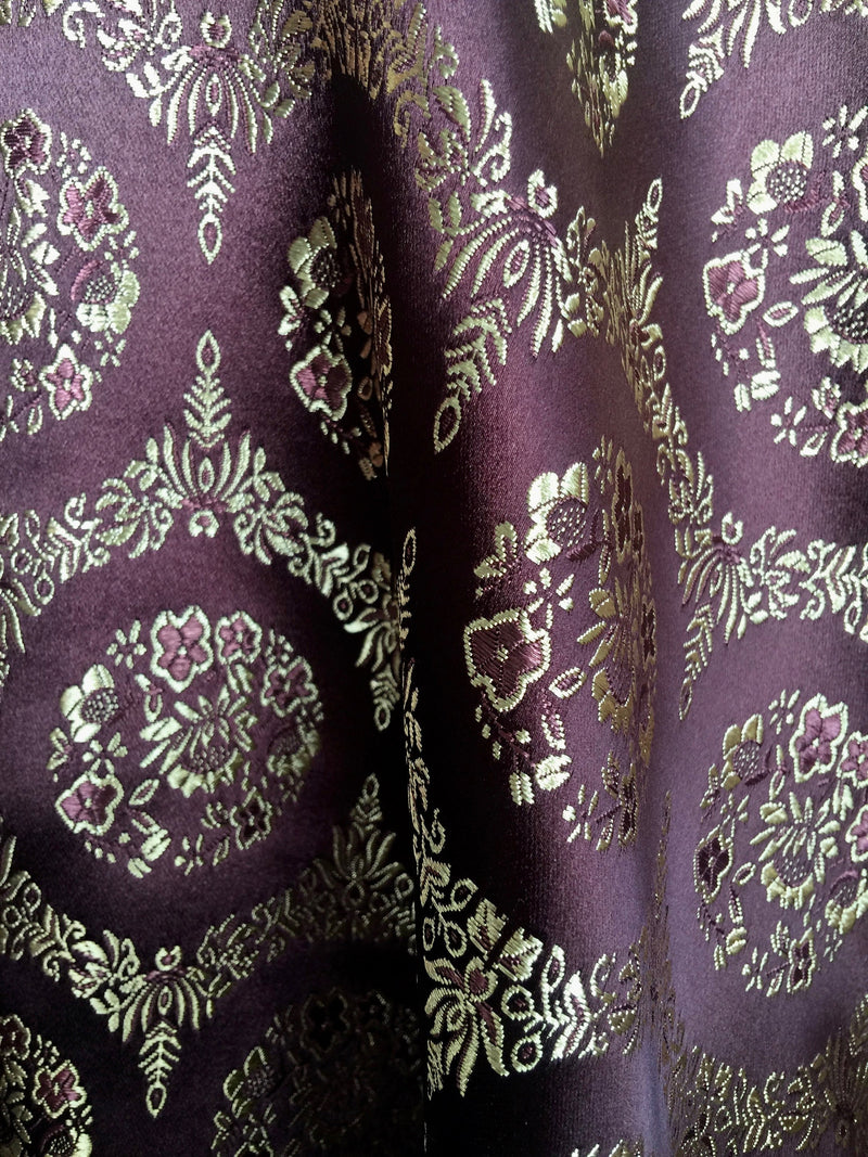 Nadia BROWN Floral Brocade Chinese Satin Fabric by the Yard - 10094