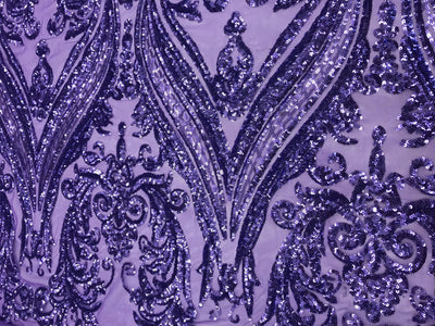 Alaina VIOLET Curlicue Sequins on Mesh Lace Fabric by the Yard - 10018