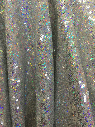 Leila SILVER IRIDESCENT Sequins on Mesh Fabric by the Yard - 10050