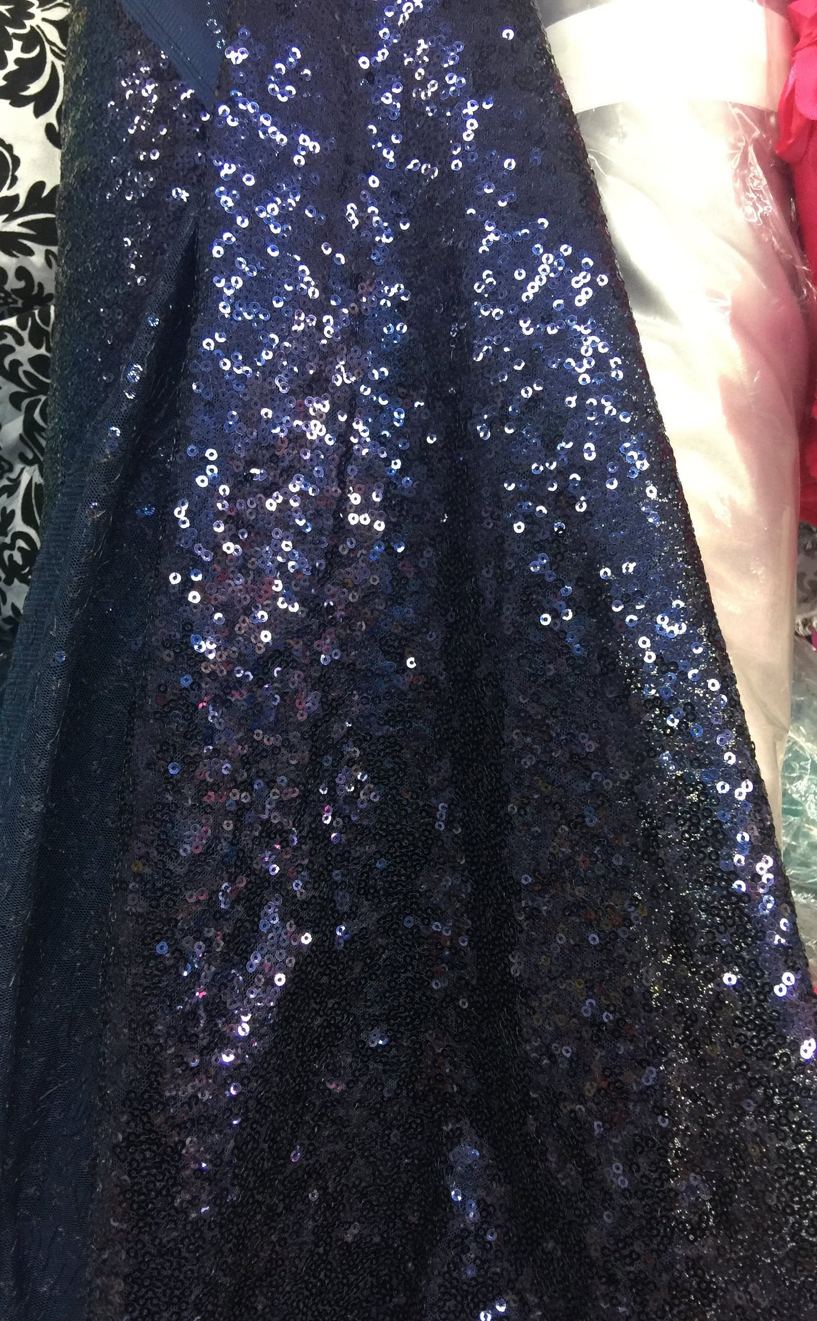 Leila NAVY BLUE Sequins on Mesh Fabric by the Yard - 10050