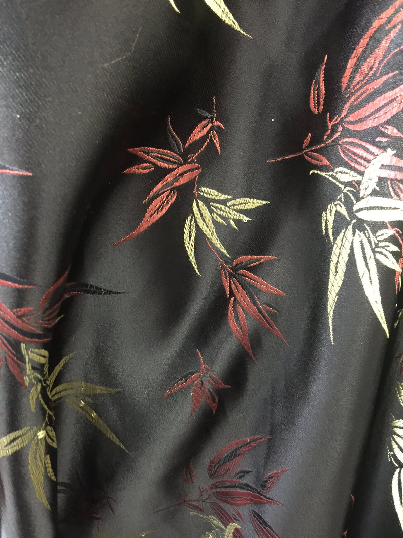 Alondra BLACK Leaves Brocade Chinese Satin Fabric by the Yard - 10095