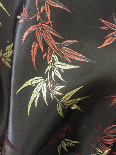 Alondra BLACK Leaves Brocade Chinese Satin Fabric by the Yard - 10095