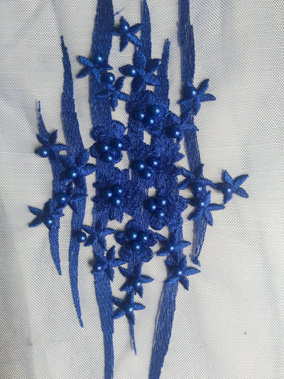 Kelsey ROYAL BLUE Floral Beaded Lace Embroidery on Mesh Fabric by the Yard - 10093