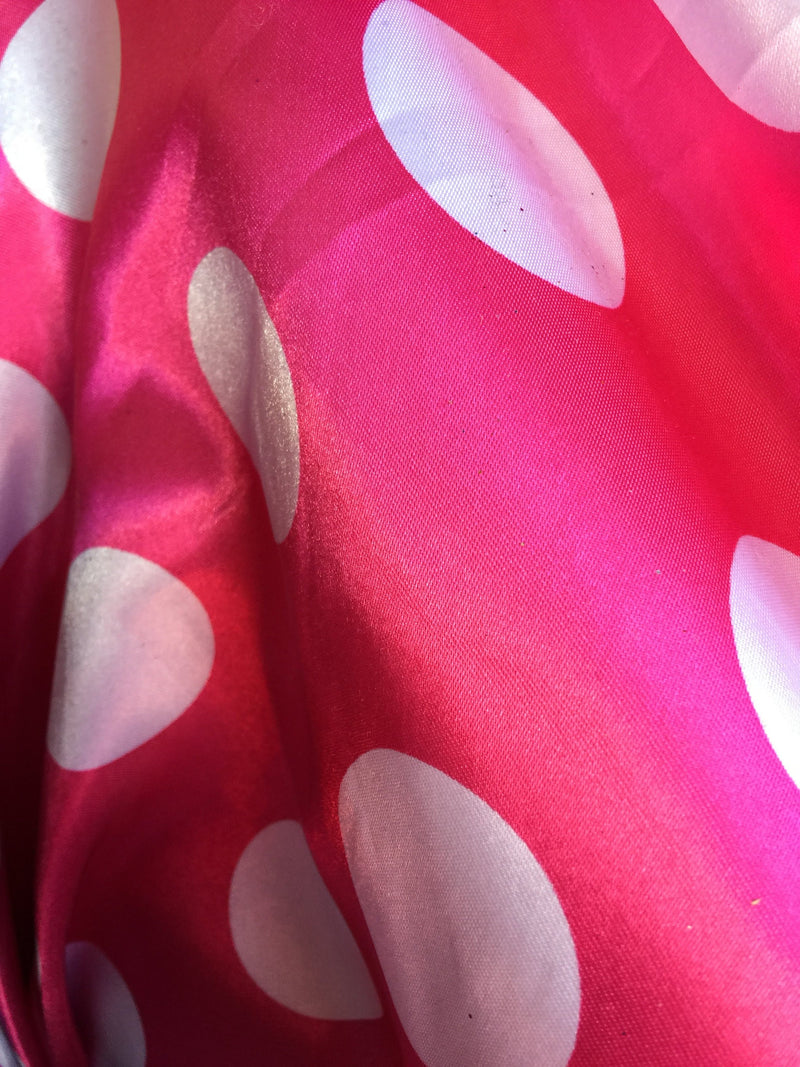 Lana 1.6" WHITE Polka Dots on PINK Polyester Light Weight Satin Fabric by the Yard - 10071