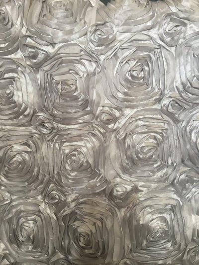 Paige SILVER GREY 3D Floral Polyester Satin Rosette Fabric by the Yard - 10028