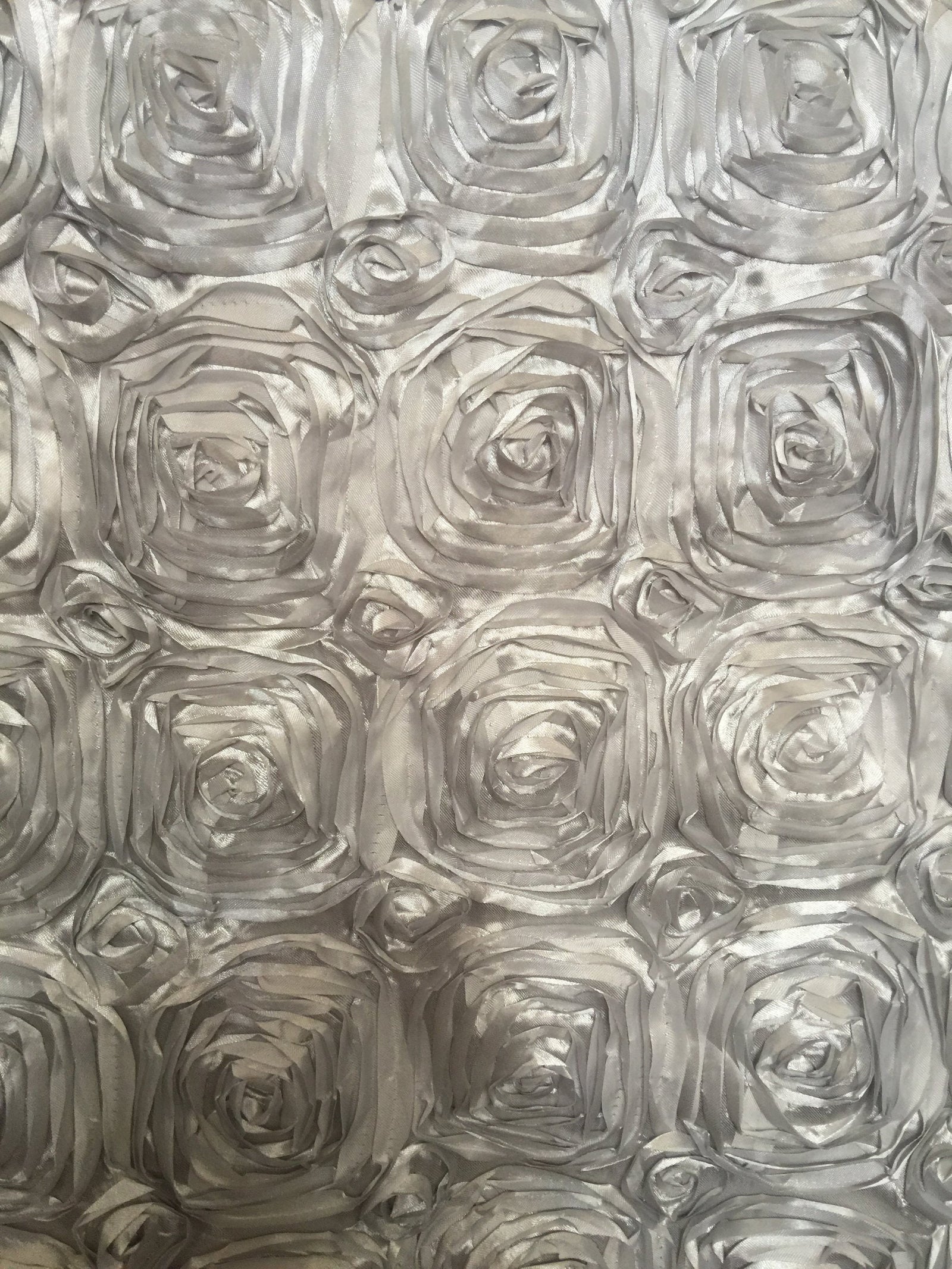 Paige SILVER GREY 3D Floral Polyester Satin Rosette Fabric by the Yard - 10028