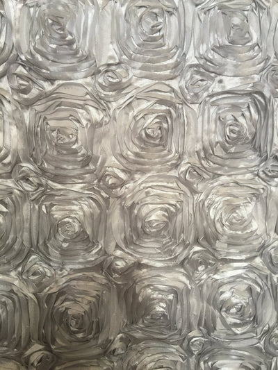 Paige SILVER GREY 3D Floral Polyester Satin Rosette Fabric by the Yard - 10028