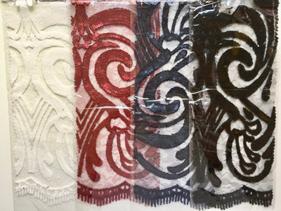 Elsie BLACK Curlicue Sequins on Mesh Lace Fabric by the Yard - 10112