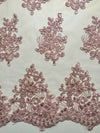 Brianna OLD ROSE Polyester Floral Embroidery with Sequins on Mesh Lace Fabric by the Yard - 10020