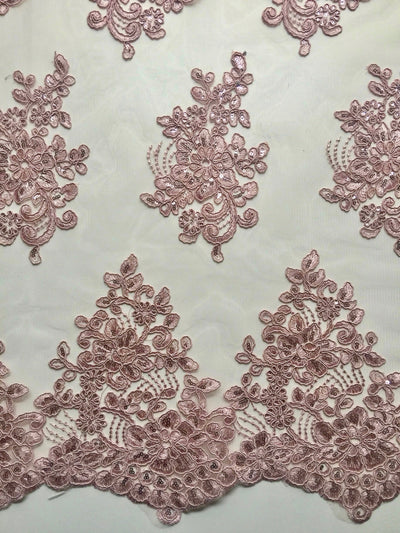 Brianna OLD ROSE Polyester Floral Embroidery with Sequins on Mesh Lace Fabric by the Yard - 10020