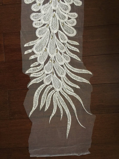 Gracie IVORY Vegas Peacock Beaded Sequins Embroidered on Mesh Lace Fabric by Panel - 10012