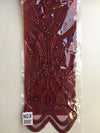 Sabrina BURGUNDY Faux Pearls Beaded Lace Embroidery on Mesh Fabric by the Yard - 10098