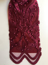 Sabrina BURGUNDY Faux Pearls Beaded Lace Embroidery on Mesh Fabric by the Yard - 10098