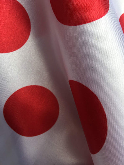 Lana 1.6" RED Polka Dots on WHITE Polyester Light Weight Satin Fabric by the Yard - 10071