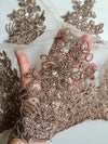Brianna TAUPE Polyester Floral Embroidery with Sequins on Mesh Lace Fabric by the Yard - 10020
