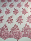 Brianna PINK Polyester Floral Embroidery with Sequins on Mesh Lace Fabric by the Yard - 10020