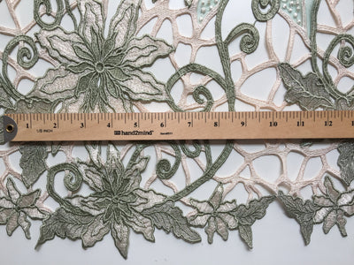Skye SAGE Embroidered Floral Edge Guipure on Mesh Lace Fabric by the Yard - 10110