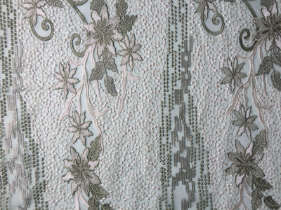 Skye SAGE Embroidered Floral Edge Guipure on Mesh Lace Fabric by the Yard - 10110