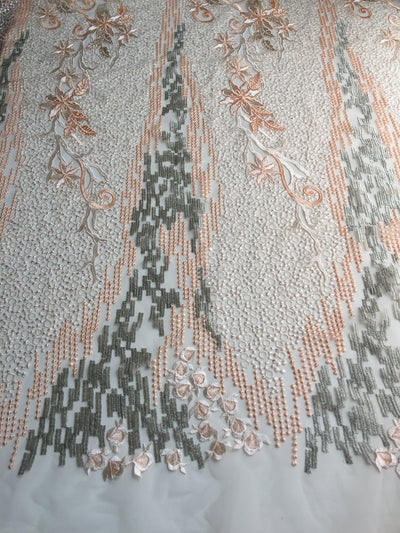 Skye PEACH Embroidered Floral Edge Guipure on Mesh Lace Fabric by the Yard - 10110