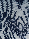 Miranda NAVY BLUE Vines and Leaves Sequins on NAVY Mesh Lace Fabric by the Yard - 10061